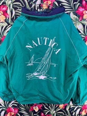 Vint Nautica Reversible Jacket Size L/XL NavyGreen With Hood